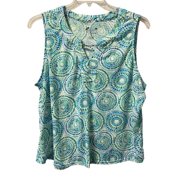 Palm Grove Womens Sleeveless Rayon Top Sz 2X Blue/Green Mandala Print Lightweigh - Picture 1 of 10
